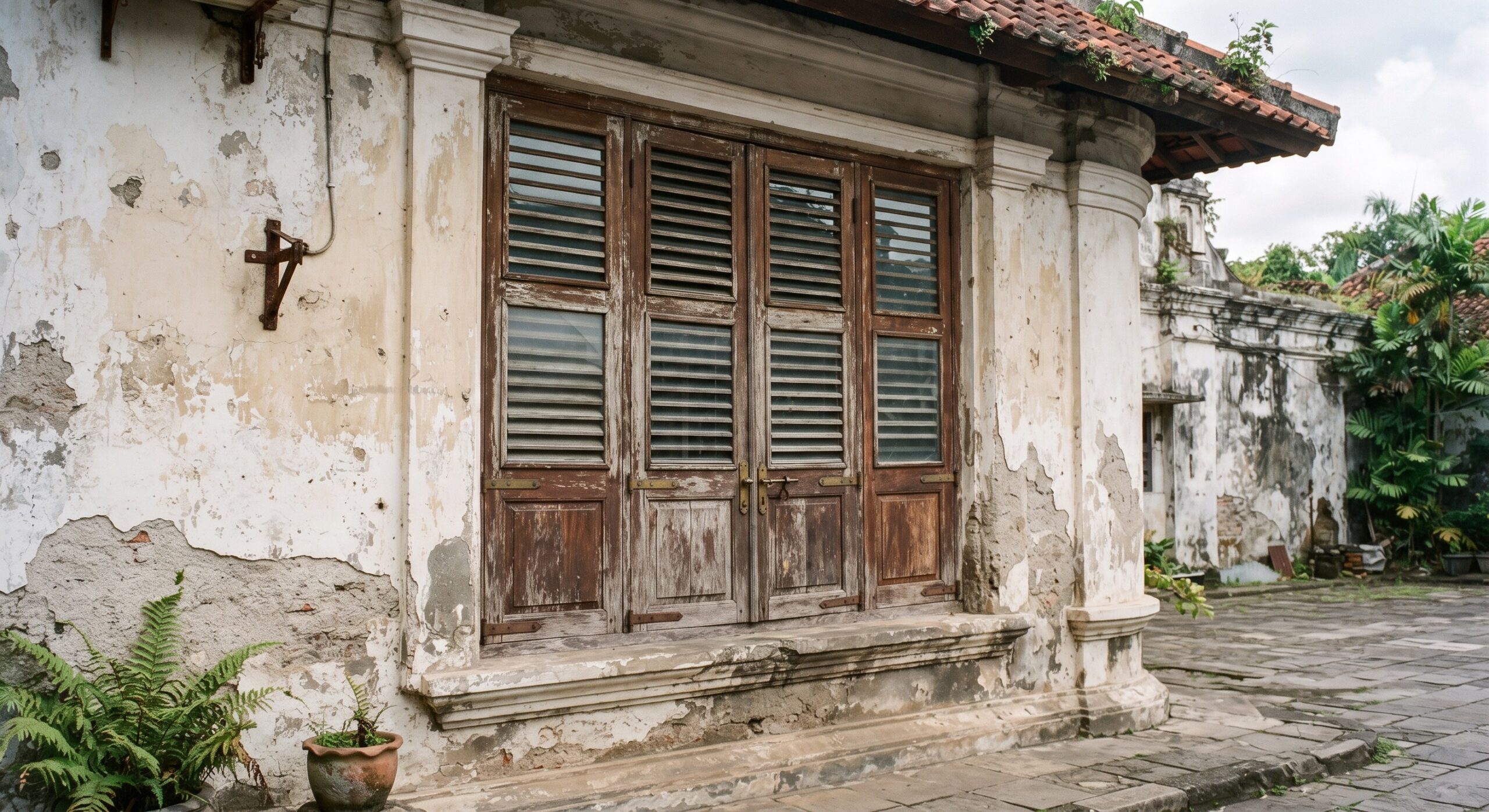 Gedung arsitektur kolonial klasik di kawasan Kota Tua dengan langit cerah berawan 2